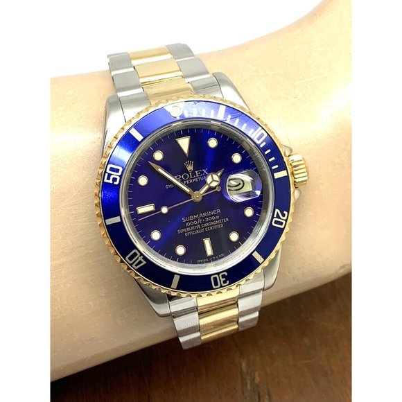Rolex Men's Watch 16613 Submariner Automatic Blue Dial Two Tone 18k Gold Steel - Picture 5 of 13